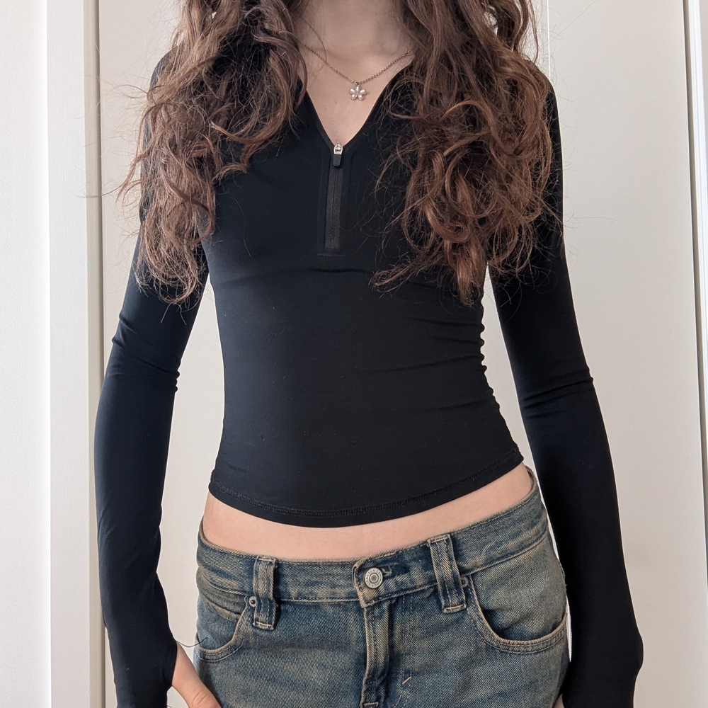 Garage Black Long Sleeve Zip-Up Tee